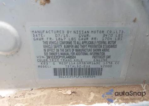 2015 Nissan Versa Note Sv from USA, damaged, VIN 3N1CE2CP1FL448524